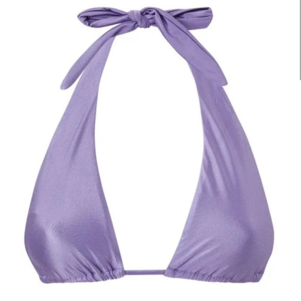 GOOD AMERICAN Lilac Mist Shine Ruched Halter Bikini Top NWT $55 Kardashian